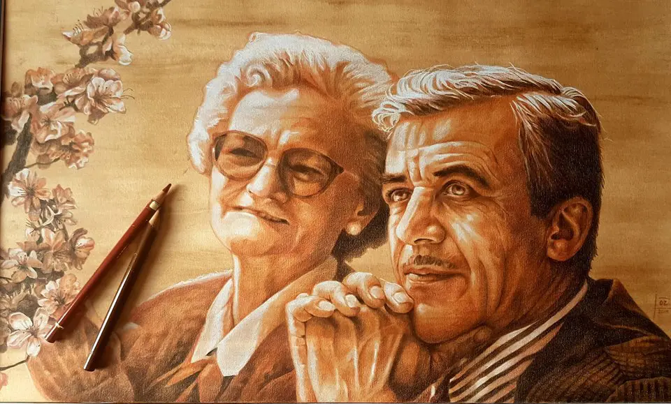 sepia pencils portrait of elderly people